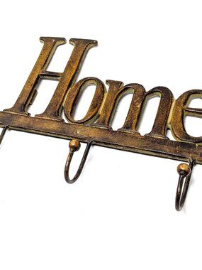 Rustic Wall Coat Rack "HOME" Cast Iron Rustic Farmhouse Country 3 hook